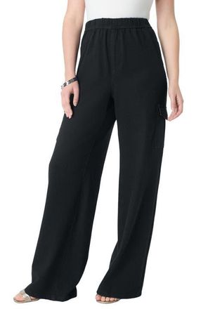 Roaman's Wide Leg Cargo Knit Jean in Black at Nordstrom, Size 36