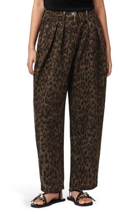 AllSaints Becca Pleated Cotton Blend Trousers in Leppo Brown at Nordstrom, Size 0 Us