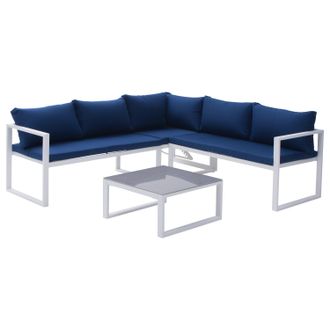 Happy Garden Conjunto De Jard&iacute;n Ajustable Ibiza Tela Azul 4 Plazas Aluminio Blanco