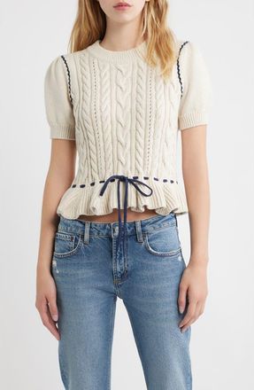 Rails Chandi Cable Knit Puff Sleeve Sweater in Heather Oat at Nordstrom, Size Small