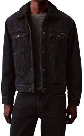Calvin Klein 90S Sherpa Denim Trucker Jacket In Blue Black Stone