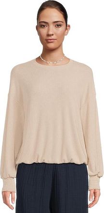 Michael Stars Tia Ribbed Crew Neck Sweatshirt w/ Smocked Cuffs Womens Clothing Cement : XL (US 10-12), Denim/Polyester/Rayon