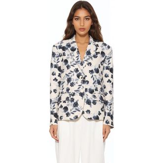 Alexia Admor Noa Printed Boyfriend Blazer in Ivory Watercolor at Nordstrom, Size 12