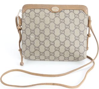 Gucci Beige Brown Leather Coated Canvas Handbag Shoulder Bag Tote Bag (Pre-Owned)