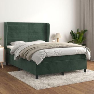 vidaXL Cama Box Spring Con Colch&oacute;n Terciopelo Verde Oscuro 140x200 Cm Vidaxl