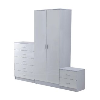 HOMCOM High Gloss Home Furniture Set Wardrobe Chest Bedside Table 7 Drawer