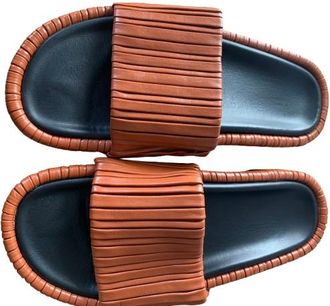 Neous Tan Brown Leather Slides Size 39