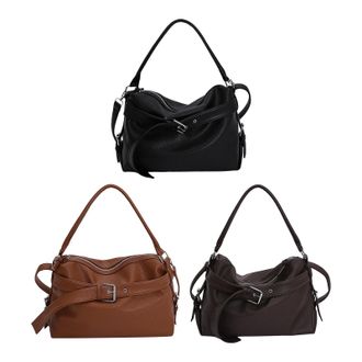 Generic Moto Style Elegant Handbags PU Shoulder Bag Belt Tote Bag for Women (Black)