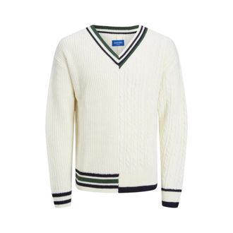 Jack & Jones V-hals gebreide trui - Heren - V-hals truien - Wit - M - Truien & Vesten
