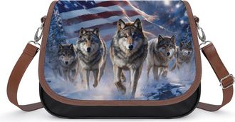 Generic Wolf U.S. Flag Moon Fashion Womens Crossbody Bags Novelty Handbag Shoulder Bag Purse
