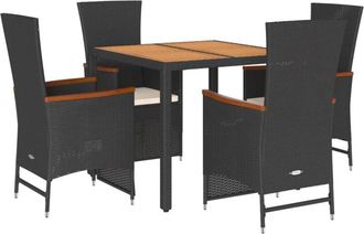 vidaXL Set De Muebles Jard&iacute;n 5 Pzas Con Cojines Rat&aacute;n Sint&eacute;tico Negro Vidaxl