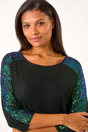 Roman Sequin Detail Stretch Tunic Top