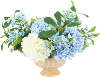 Creative Displays Inc. Handmade Faux Assorted Hydrangeas In Ceramic Pedestal Vase