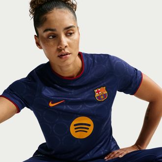 Nike FC Barcelona Third Nike Womens Dri-FIT Soccer Pre-Match Top in Blue | II6798-498