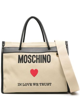 Moschino Shopper met geborduurd logo - Bruin