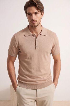 Trendyol MAN Heren Beige Effen Kort Regular fit Poloshirts