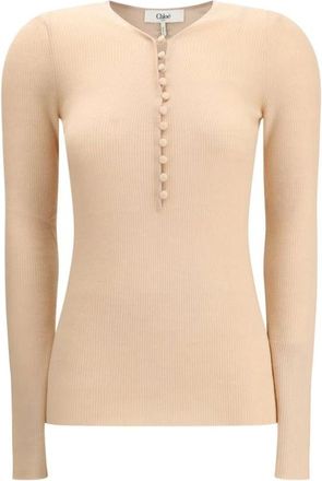 Chloé Truien & Vesten, Dames, Beige, M, Wol, Merino Wool Henley Sweater