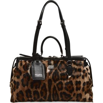 Dolce & Gabbana Rumble Leopard Print Genuine Calf Hair Satchel in 89738 Leo/Nero at Nordstrom