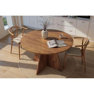 Dmora Mesa Fija Racale, 4 Plazas, Forma Redonda, Soporta 60 Kg, 120x120x75h Cm Marr&oacute;n Roble Nudos