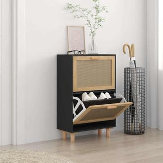 vidaXL Vidaxl - Zapatero Madera Contrachapada Negro Rat&aacute;n Natural 52x25x80 Cm