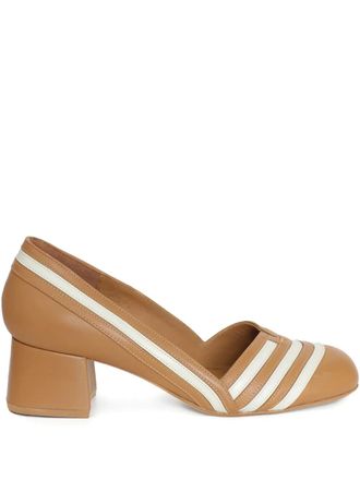 Sarah Chofakian 50mm Tiramisu stripe-detail block-heel pumps - Brown