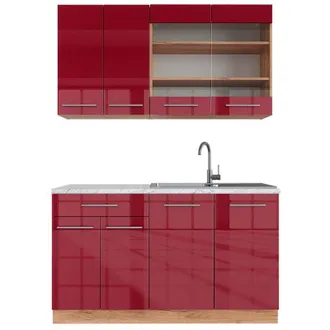 Vicco Cocina Para Solteros Fame-line, Burdeos Brillo Intenso/roble Dorado, 140 Cm, Et M&aacute;rmol