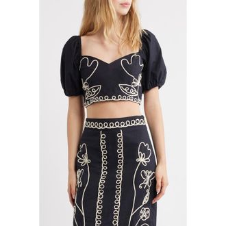 Cleobella Anca Embroidered Crop Top in Black at Nordstrom, Size X-Small