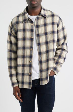 Frame Denim Plaid Overshirt in Cream/Navy Plaid at Nordstrom, Size Xx-Large