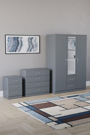 Home Discount Vida Designs 3Pc Bedroom Set 3Bedside, 4 Drawer Chest, Mirror Wardrobe in Grey