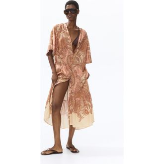 H&M Short-sleeved Tie-belt Dress in Beige/paisley at Nordstrom, Size Xx-Large