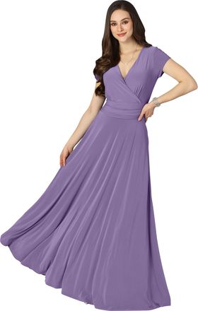 Koh Koh Womens Sexy Cap Short Sleeve V-Neck Flowy Cocktail Gown, Lilac Light Purple, L