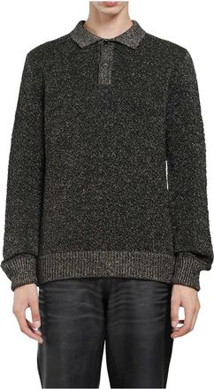 Marni Wol Pique Trui met Lurex Details - Heren - Polos - Zwart - XL - Wol - Tops