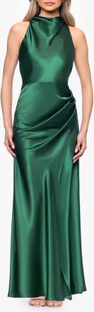 Betsy & Adam Ruched Sleeveless Satin Charmeuse Gown in Hunter at Nordstrom, Size 14