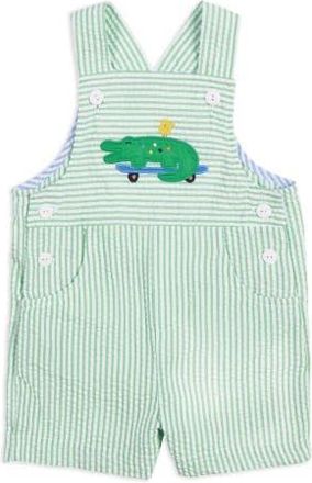 Florence Eiseman Seersucker Shortall With Skateboarding Gator in Green/white at Nordstrom, Size 6M