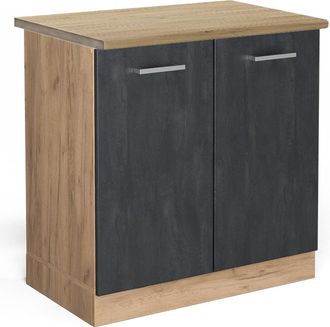 Vicco Armario Bajo Para Fregadero R-line, Hormig&oacute;n Negro, 80 Cm Et Roble