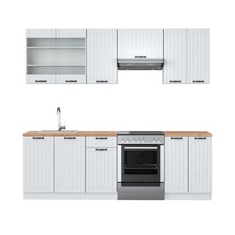 Vicco Mueble De Cocina Fame-line, Casa De Campo Blanca/blanca, 240 Cm, Et Roble