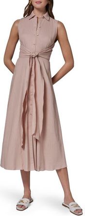DKNY Sleeveless Linen Blend Shirtdress in Snow Petal at Nordstrom, Size 14