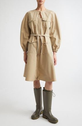 Moncler Long Sleeve Belted Poplin Shirtdress in Beige at Nordstrom, Size 10 Us