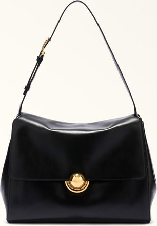 Furla Domus Shoulder Bag M Nero Black Varrenne Calf Leather + Suede Woman