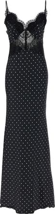 Self Portrait Polka Dot Satin Lace Maxi Abiti Bianco/Nero-Donna