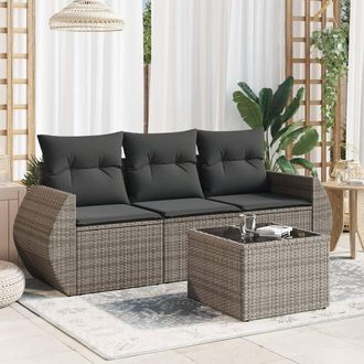 vidaXL Set De Sof&aacute;s De Jard&iacute;n 4 Pzas Y Cojines Rat&aacute;n Sint&eacute;tico Gris Vidaxl