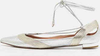 Aquazzura Silver/gold Leather Ankle Wrap Ballet Flats