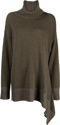 Ziggy Chen roll-neck asymmetric wool jumper - women - Wool - 36 - Green
