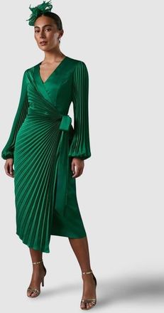 Coast Satin Pleated Wrap Dress in Green at Nordstrom, Size 8