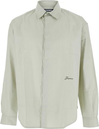 Jacquemus simon Green Shirt With Logo Lettering On The Front In Cotton Man