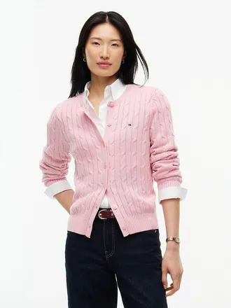 Tommy Hilfiger Womens Cable Knit Cardigan - Pink - XXL