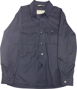 Canali Saglia Lana Bi-Stretch Overshirt - Heren - Casual Overhemden - Blauw - L - Wol - Overhemden