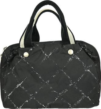Chanel Travel Line Boston Bag Printed Nylon Black Nylon Handbag (Pre-Owned)