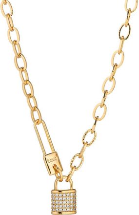 Eye Candy Los Angeles Cubic Zirconia Lock Pendant Necklace in Gold at Nordstrom Rack