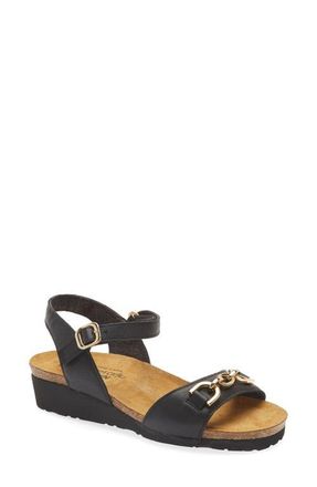 Naot Aubrey Wedge Sandal in Soft Black Leather at Nordstrom, Size 10Us